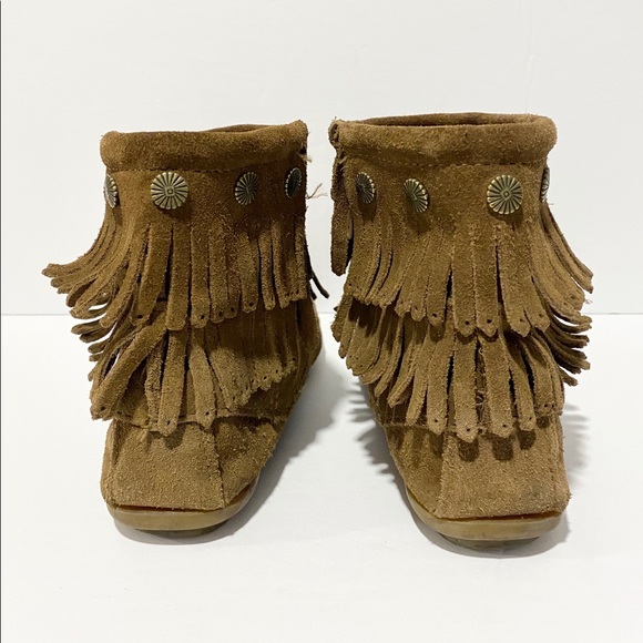 Minnetonka Double Fringe Suede Moccasin Booties - Picture 7 of 12